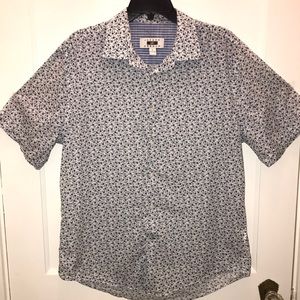 Joseph Abboud 100% Cotton White/Blue Floral Vine Button Down Shirt